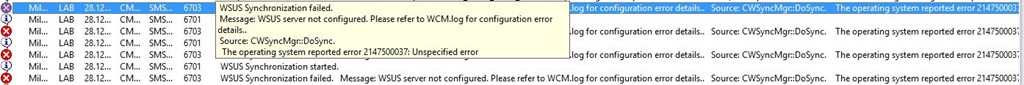 WSUS failed sync