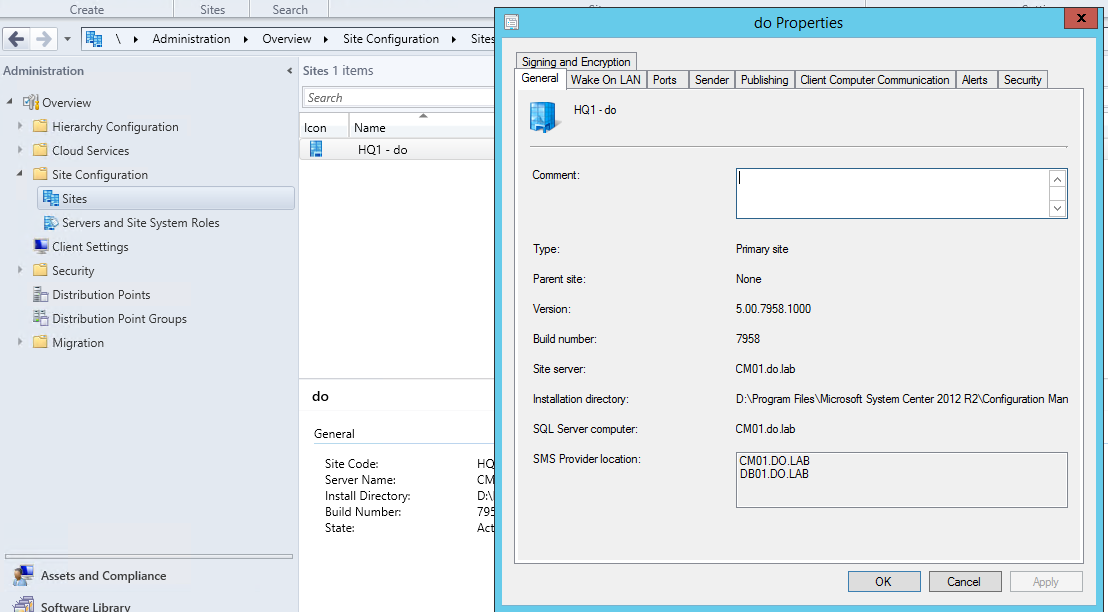 SCCM Site Properties