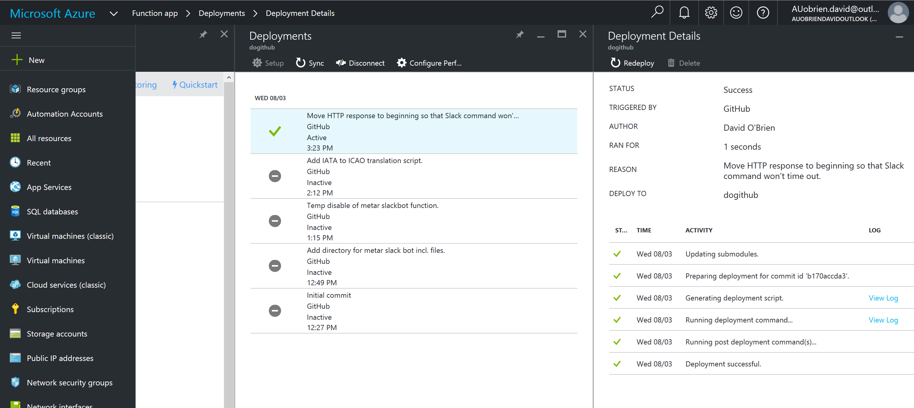 Azure Functions Deployment logs