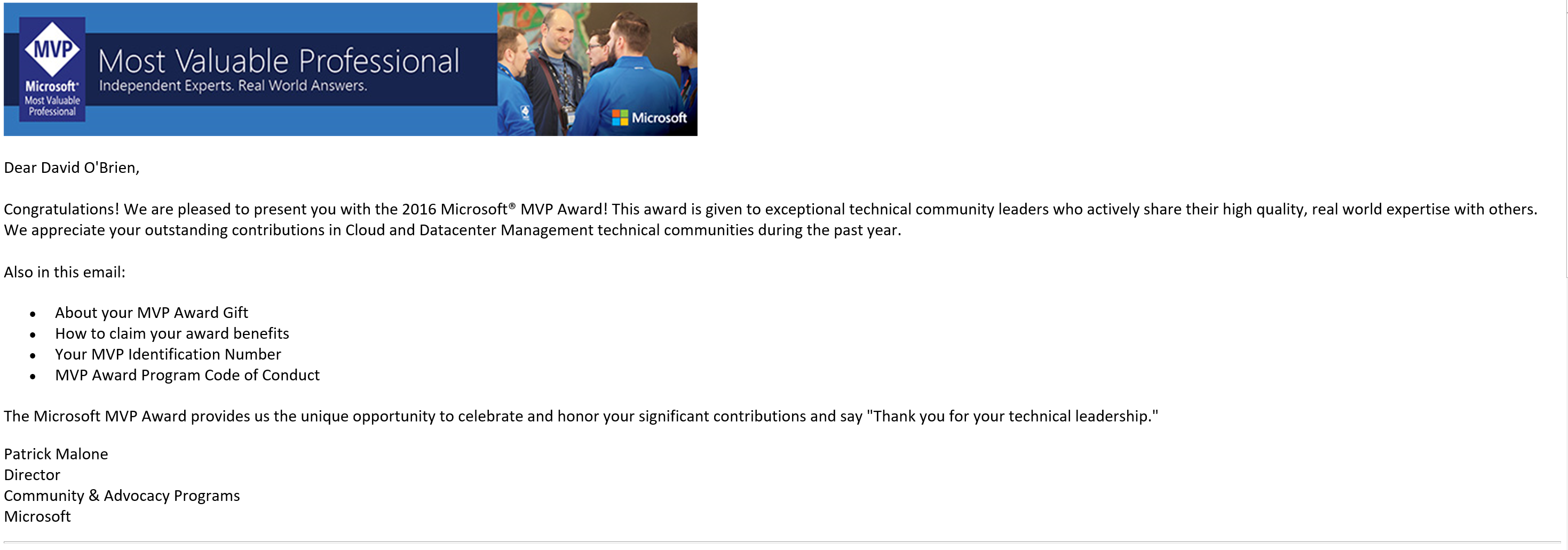 MVP renewal email