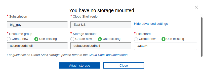 cloud shell select storage